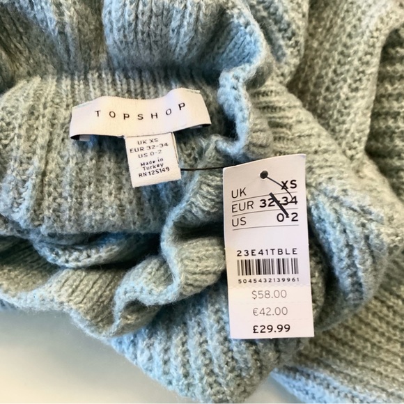 NWT Topshop Ruffle Neck, Cuffs, and Hem Frill Sweater - Blue - XS - Picture 6 of 7